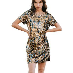 Fate Gold and Blue Sequin Mini Dress